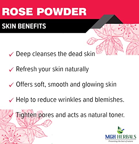 Image of MGH Herbals Organic Rose Petal Powder - 100g | Rosa indica for Facial & Skin Care| 100% Pure & Natural Rose Powder for Tanning & Glowing Skin