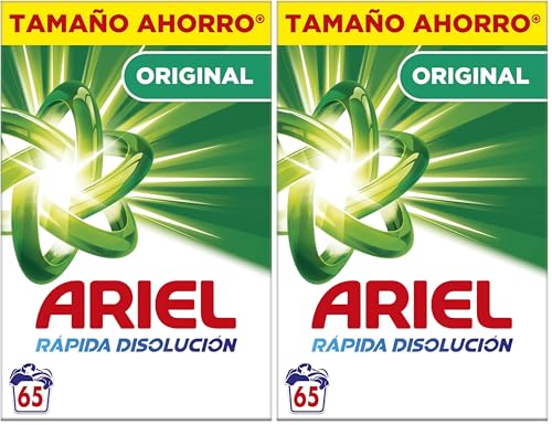 Ariel Detergente Lavadora en Polvo, 65 Lavados, Original, Jabon con Tecnologia Anti-Residuos que Deja la Ropa Limpia y Reluciente (Paquete de 2)