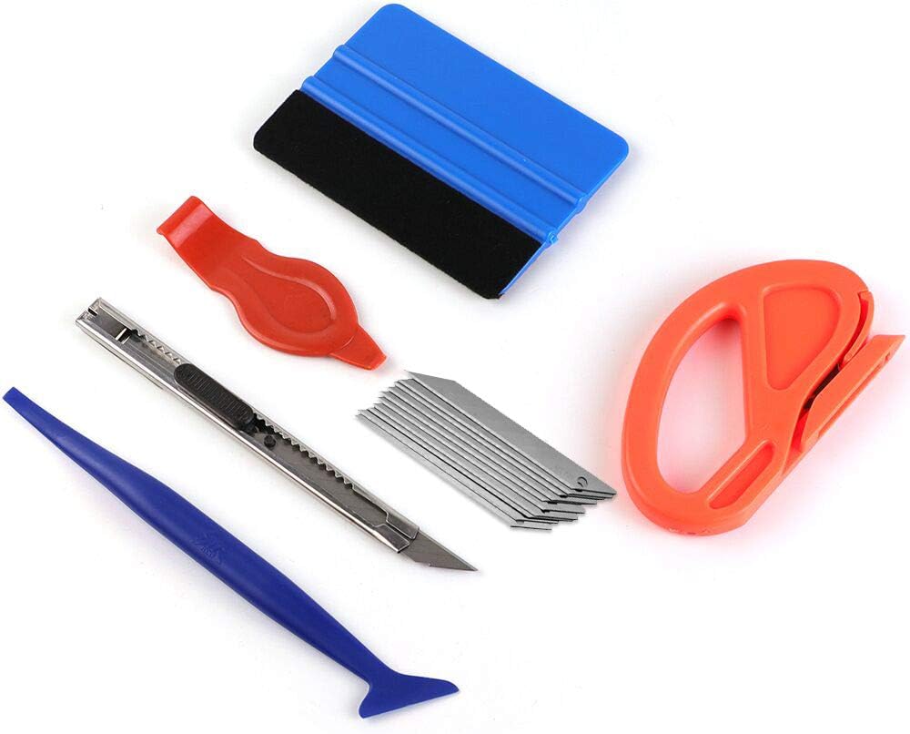 Car Vinyl Wrap Tool kit Including Felt Squeegee,Edge Trimmer,Mini Soft Corner Squeegee,Retractable Kinfe and 10pcs Kinfe Blades for Installing Auto Wraps and Car Stickers (kit1) 1