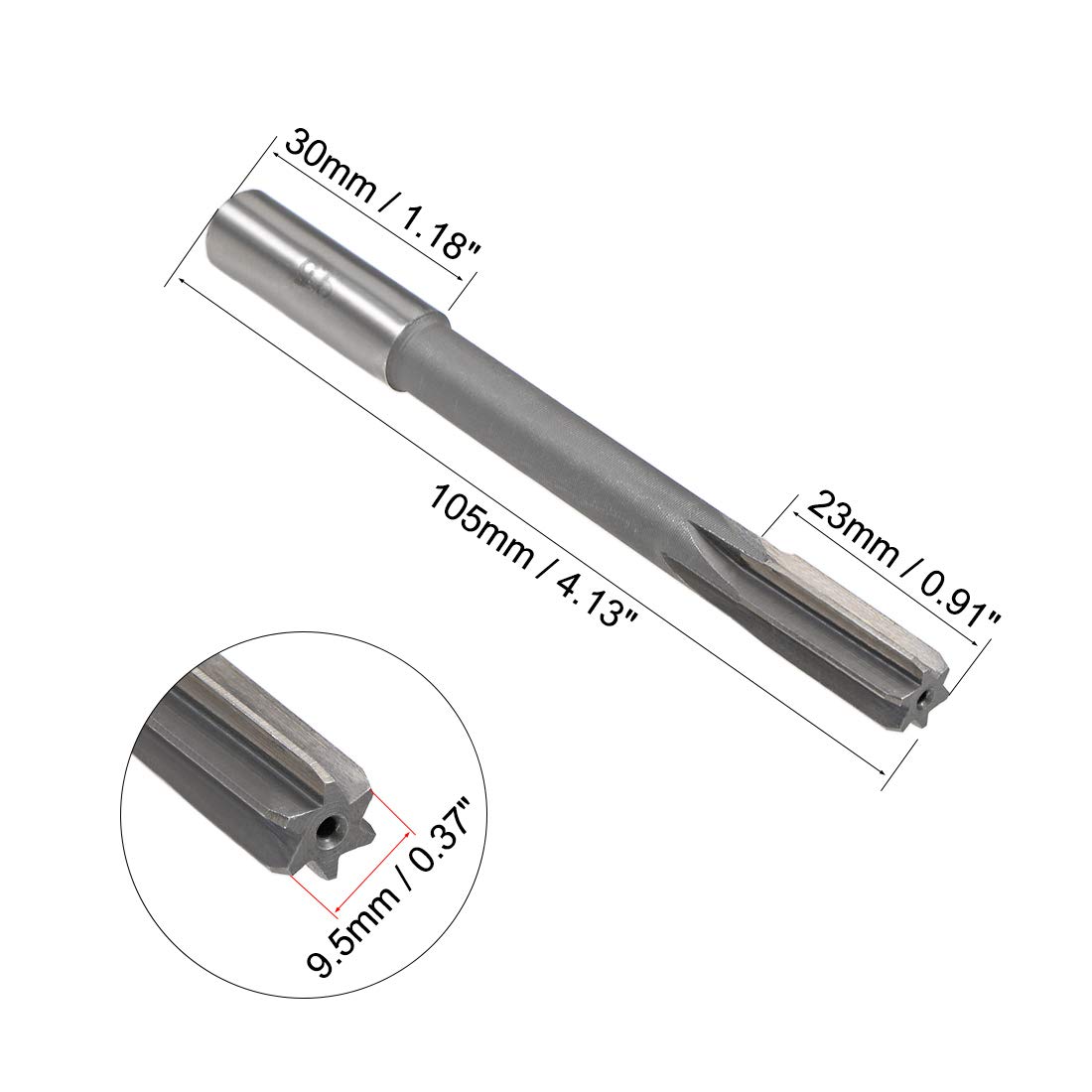 Sourcing Map Alésoir Machine HSS 9,5 Mm H8 – 6 Flûtes Droites, Queue Ronde Pour Alésage Précis Métaux Non-Ferreux & Cuivre