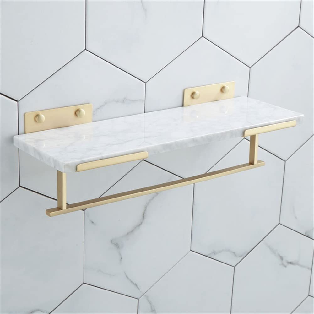 NPQPNAFC Bathroom Shelf Shower Caddy Nordic Light One Word Partition Marble Brass Shelf Towel Rack Wall Hanging Kitchen