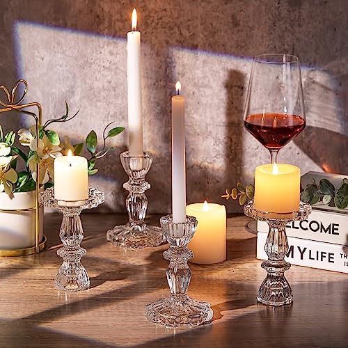Simeitol Glass Candlestick Holders Set 6PCS, Clear Taper Candle Holders Bulk, Crystal Tall Candle Holder for DIY Wedding, Festival, Party, Table Decor
