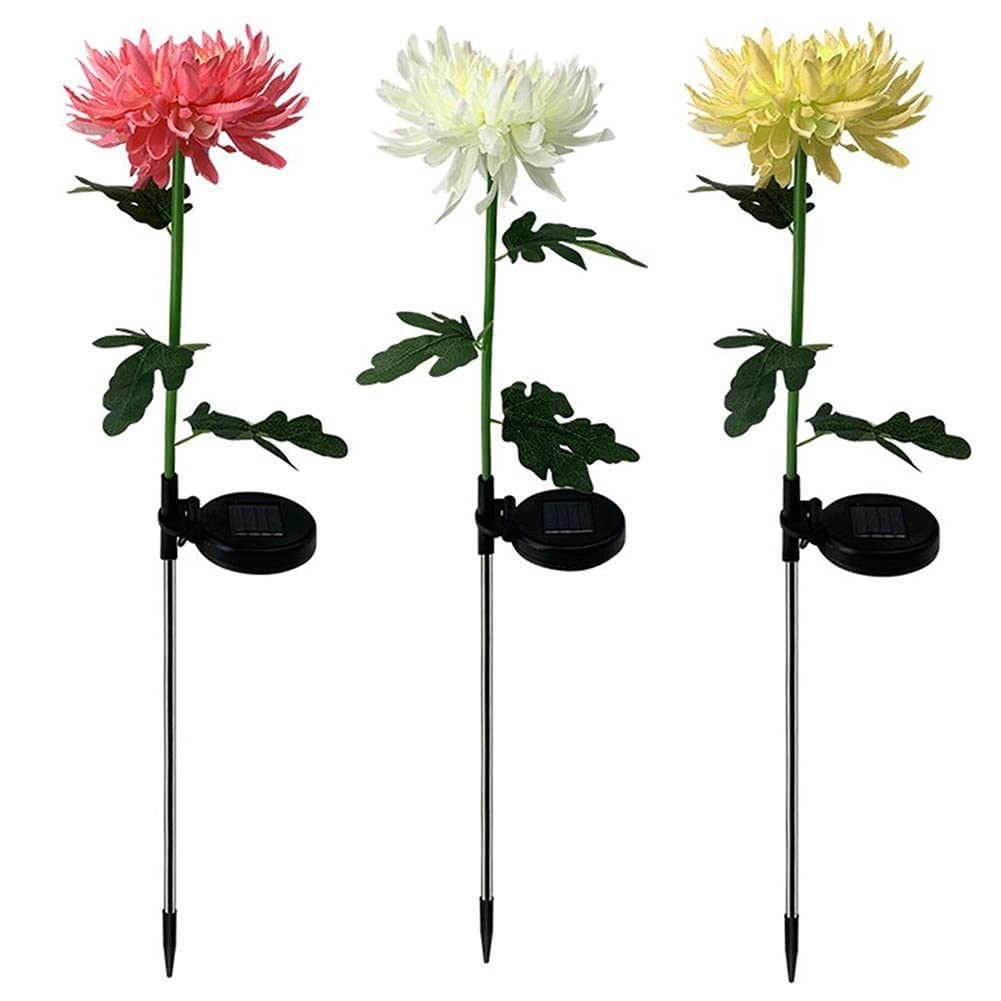 Solarleuchten im Freien, Chrysanthemen, wasserdicht, künstliche Blumen, Garten, Weg, Licht, Landschaft for Terrasse, Hof, Dekoration Lampen (Color : A Yellow)