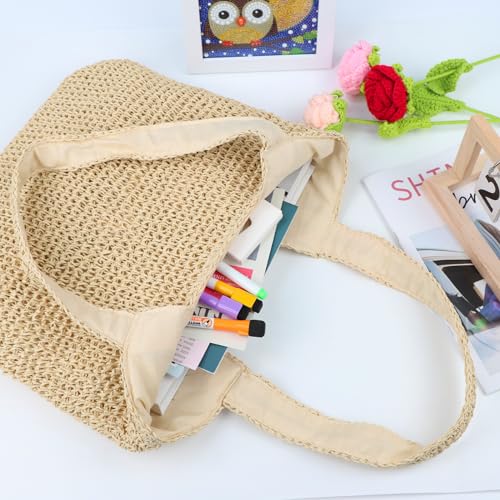 Image of ZWIN Straw Beach Tote Bag for Women,Summer Beach Bag Rattan Handbag,Large Woven Tote for Holiday,Daily Use.Handmade Weaving Handbag.