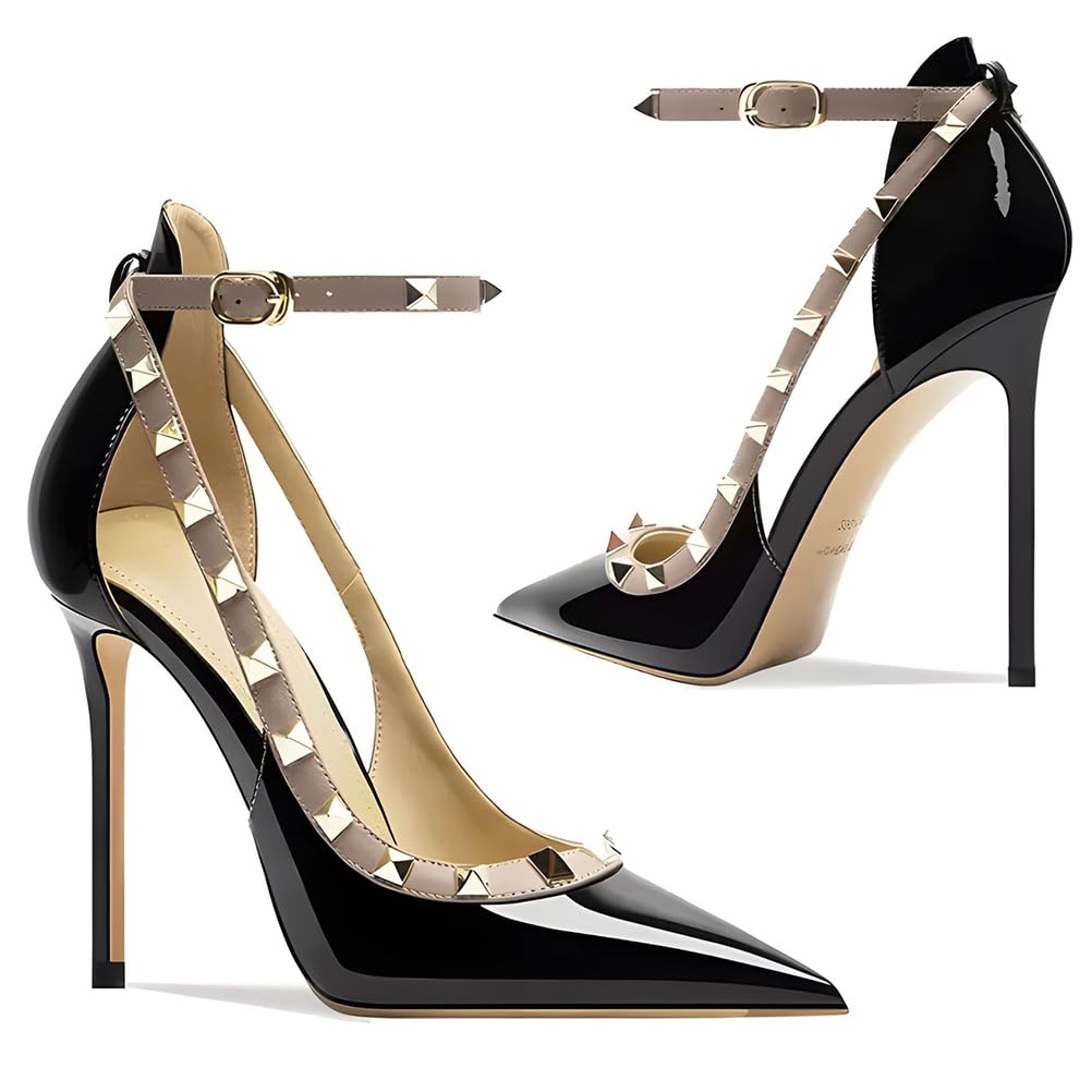 Damskie szpilki ze skóry lakierowanej 10 cm 12 cm szpiczasty nosek pasek na kostce czółenka na wysokim obcasie eleganckie buty do sukienki imprezy formalne wydarzenia