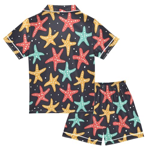 ALAZA Starfish Polka Dots Satin Pajamas Set Short Sleeve Button Down Sleepwear Summer Pjs 2 Piece2