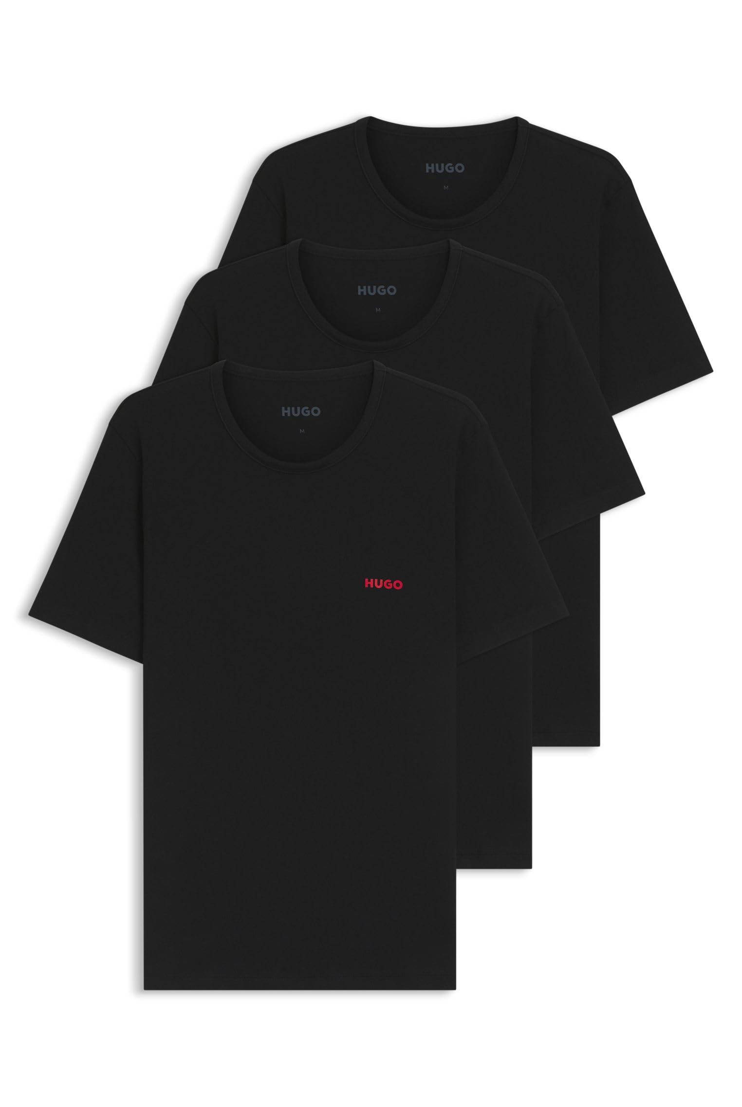 HUGO Herren T-Shirt RN Triplet P Dreierpack T-Shirts aus Baumwolle Schwarz001 XS