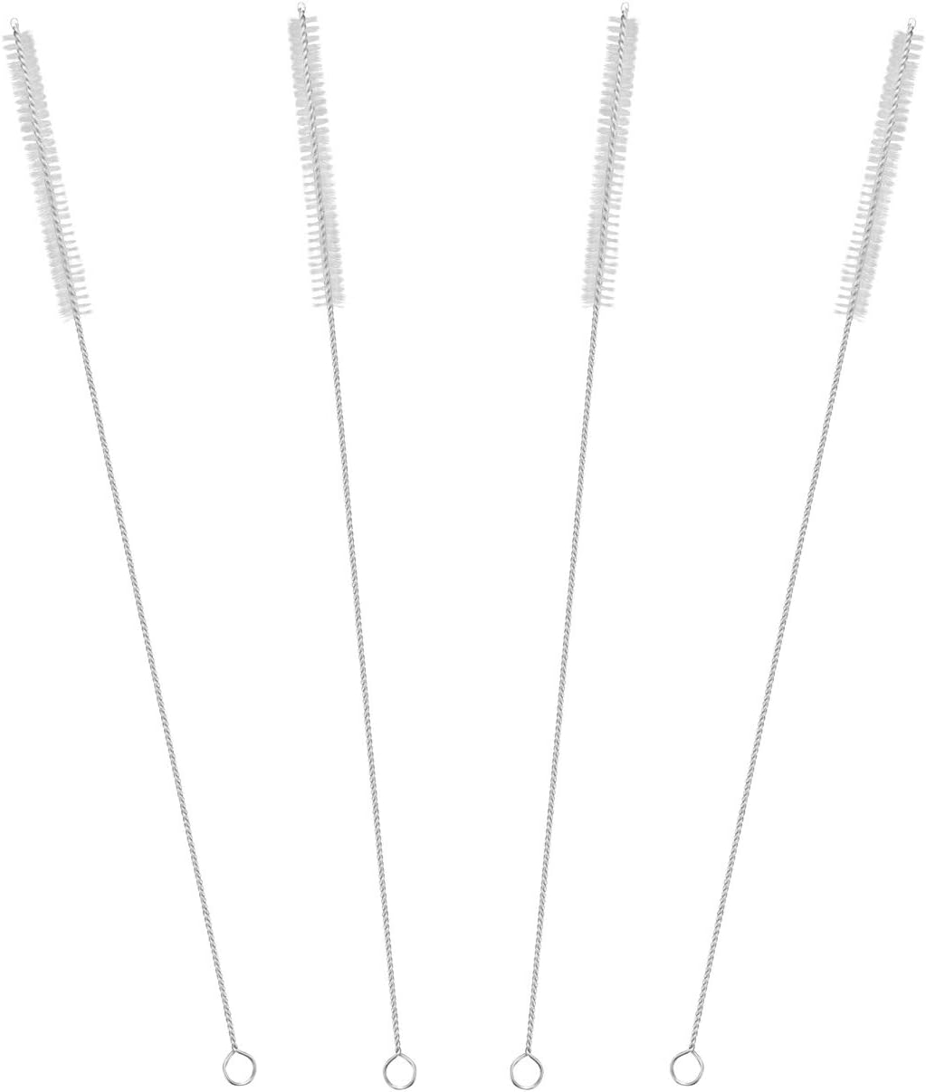 Drinking Straw Cleaning Brushes Set 15" Extra Long 10mm Extra Wide Pipe Tube Cleaner Nylon Bristles Stainless Steel Handle - 15" x 3/8" (10mm) - Set of 4