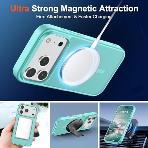 Image of SUPFINE Magnetic for iPhone 17 Pro Max Case (Compatible with MagSafe)(Military Grade Drop Protection) Translucent Matte Shockproof with Anti-Fingerprint Phone Cover,Blue Green