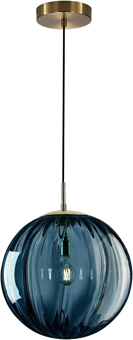 KCO Moderna Lampada a Sospensione da Tavolo da Pranzo in Vetro – Serie di Sfere in Vetro Colorato in Blu, Lampada a Sospensione Ø 25 cm – Regolabile in Altezza con Attacco E27