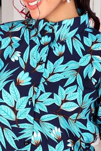 Image of POPWINGS Ethnic Printed Cotton Half Sleeves Regular Fit Crop Shirts for Women Stylish Western Casual Wear