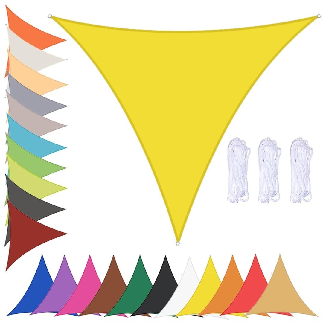 Voile d'ombrage triangulaire imperméable jaune de 6x6x6m avec œillets pour jardin