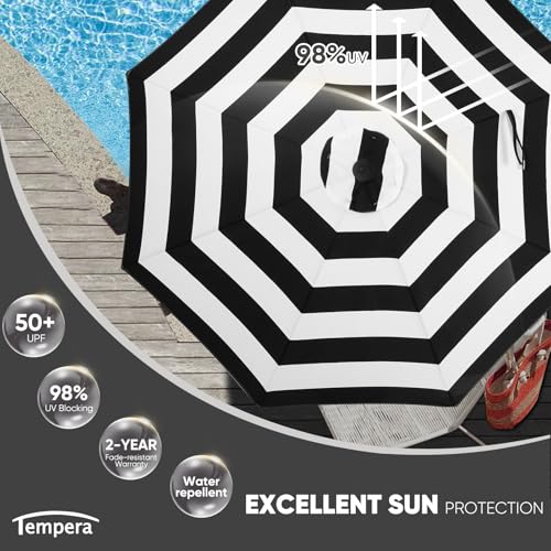 Image of Tempera Patio Market Outdoor Table Umbrella with Auto Tilt and Crank, Large Sun Umbrella with Sturdy Pole & Fade Resistant Canopy, Easy to Set