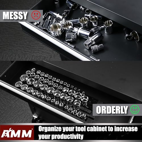 Image of AMM 9-Piece Socket Organizer, 1 /2 inch, 3 /8 inch and 1 /4 inch Drive ABS Tools-Black Socket Holder,Heavy Duty Socket Racks, Premium Quality Socket Clip Rail Holder,The best tool trays in the garage