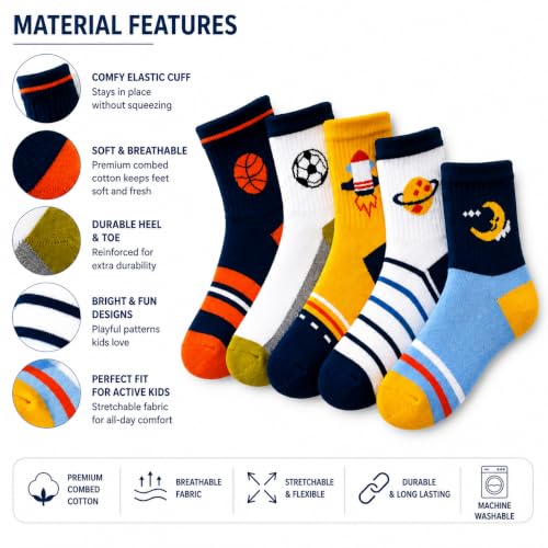 Image of Kid's Socks for Boys and Girls Ankle Socks - Made with Soft & Breathable Cotton with Antibacterial Wash, Pack Of 5