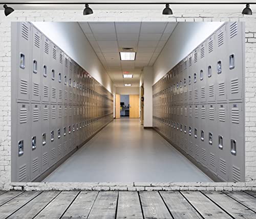 BELECO 7x5ft Fabric White Lockers in School Hallway Backdrop Gym Metal Locker Room Decor Security Storage Cabinet Safety Depositor Photography Background Class Decor Students Photo Studio Props