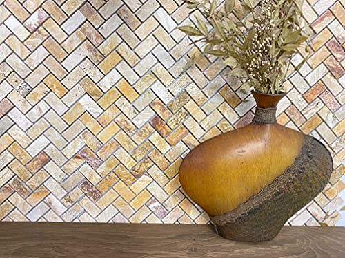 Tiles R Us Scabos Travertine Tuscany Scabas 1X2 Tumbled Herringbone Mosaic Tile - Box Of 8 Sheets - 7.25 Sq. Ft., Red, Gold, Orange, Brown #TOP4