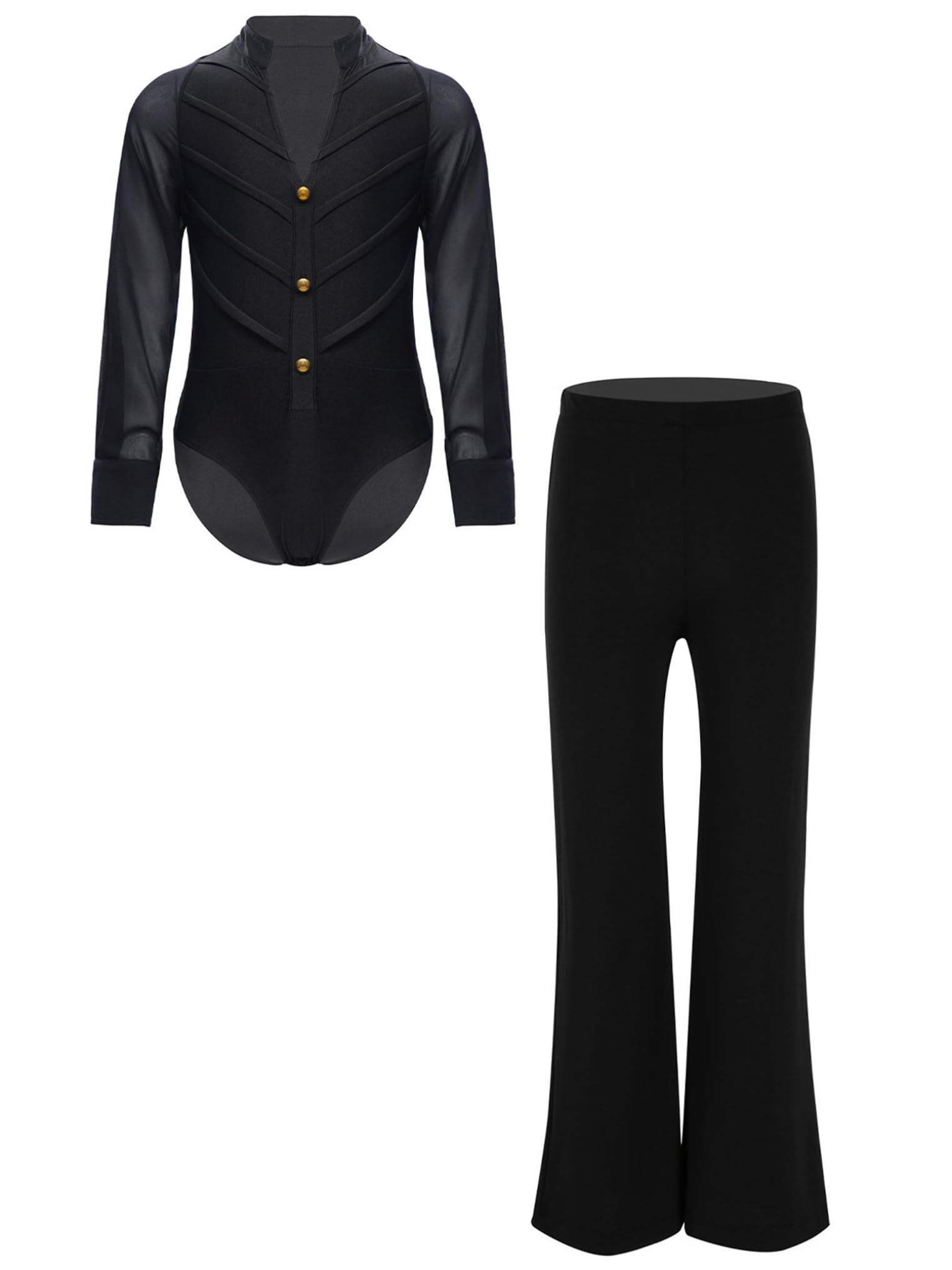 Freebily Body da Danza Classica Standard Bambino Ragazzo con Pantalone Camicia Body da Ballo Latino Americano Tango Balletto Leotards Jumpsuit Sportiva da Allenamento
