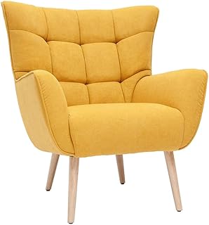 Miliboo Avery - Sillón escandinavo, tejido aterciopelado, color amarillo mostaza y madera clara