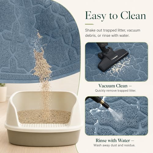 Image of Yimobra Cat Litter Mat, Easy Clean Trapping PVC Mat, 47 inch x 36 inch, Waterproof Backing, Non Slip Bottom, Scatter Control Pad for Litter Box, Tea Blue