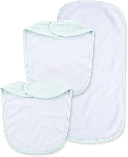Miniatura 2 de Little Me Clothes for Baby Boys and Girls 2 Bibs and 1 Burp Cloth Set, Soft Cotton Feeding Essentials with Velcro Closures