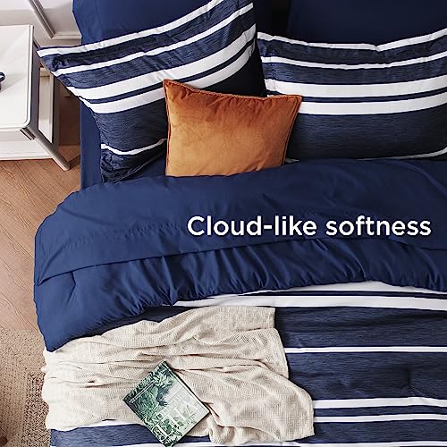 Image of Bedsure Twin Comforter Set 5 Pieces, Blue Striped Bedding Set for All Seasons, Reversible, Cationic Dyeing Bed in a Bag with Comforter, Sheets, Pillowcase & Sham