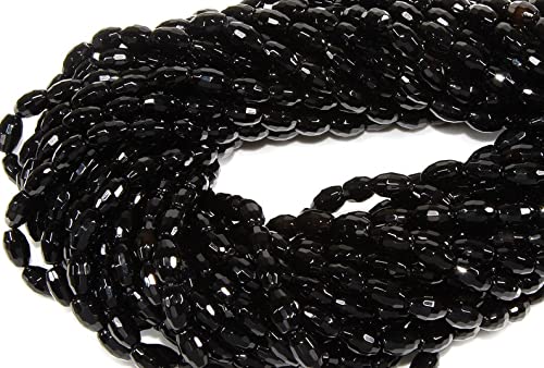Perles onyx noir facettées en forme de riz pour la création de bijoux DIY de 33 cm