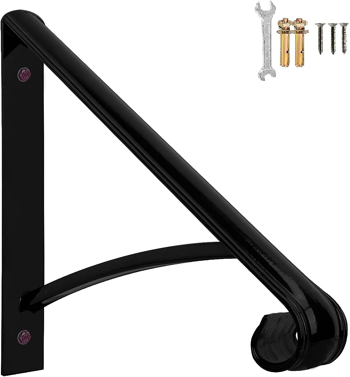 Atemou Single Step Handrail,Black Handrail Railings 1 Step Handrail Metal Wrought Iron Handrail, Handrail Railings for Steps Porch Single Step handrail