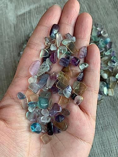 Image of GAF TREASURES 2 oz Lot Natural Semi Tumbled Rainbow Fluorite Gemstone Chips, Crushed Mini Crystals, Undrilled