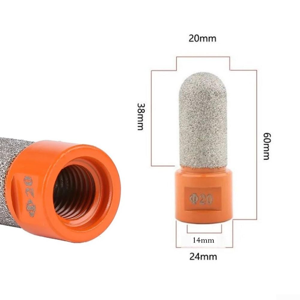 Embout à bout sphérique brasé sous vide de 20 mm, tête de meulage de fil, fraise en carbure pour marbre, granit, finition des bords de carrelage, chanfreinage, ébavurage (orange)