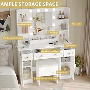 Vanitymakeupdeskwithmirrorandlightsfarmhousevanitytablesetwithstoragedrawerschargingstationchair43largerusticdressingtable3lightingmodesforwomengirlsbedroomwhite Urban Country Home Decor Vanity makeup desk with mirror and lights farmhouse vanity table set with storage drawers charging station chair 43 large rustic dressing table 3 lighting modes for women girls bedroom white urban country home decor