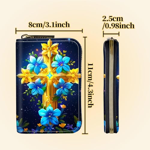 Credit Card Holder with Zipper, Slim RFID Blocking Card Wallet for Women Men Golden Cross Design PU Leather Small Accordion Card Case Wallet, ID Card Organizer, Pocket Business Card Case2