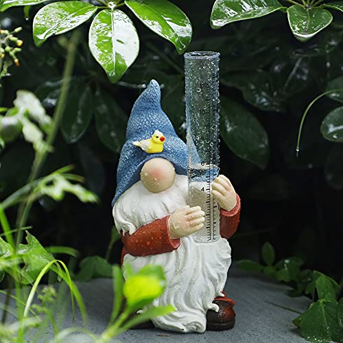 FORUP Resin Gnome Rain Gauges, Resin Gnome Garden Statue with a Plastic Rain Gauge, Hand Painted Gnome Sculpture Water Gauge for Rain - Thumbnail 7