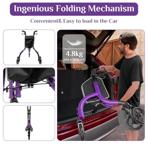 Premium-3-Wheel-Rollator-Walker-for-Seniors-Ultra-Lightweight-Foldable-Walker-for-Elderly-Aluminum-8-Inch-Tri-Wheel-Modern-Mobility-Walking-Aid-Brilliant-Purple