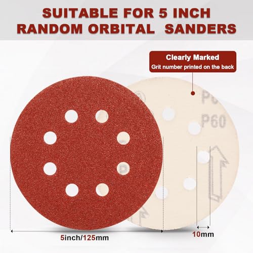 Image of 5 Inch Hook and Loop Sanding Discs Sandpaper 60 Grit, 120 PCS