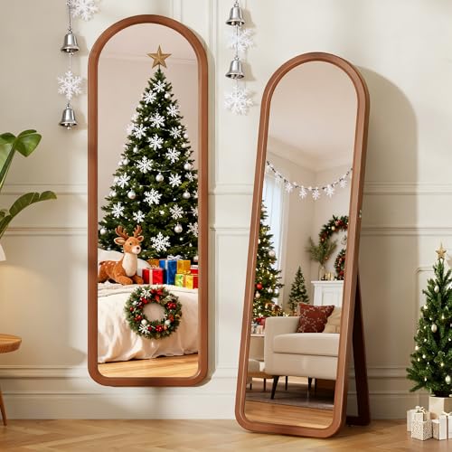 LVSOMT Arqueado Espejo de pie Madera, 160x46cm Espejo de Pared Grande, Espejo de Cuerpo Entero de...