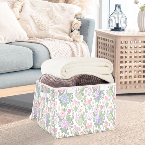 Bacs de rangement à fleurs pliables en tissu avec couvercles pour chambre bébé - 6