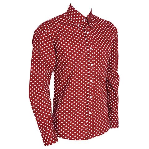 Mens Polka Dot Pin Dot Long Sleeve Shirt Vintage Retro 60s 70s (Burgundy Polka Dot, XXLarge) Cover