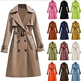 Generisch Gabardina clásica para mujer, con botones cruzados, multicolor, cinturón de cintura con cordón, longitud media, estilo británico, elegante chaqueta de abrigo, marrón, XXL