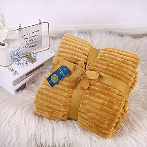 X11 Homeware Chunky Rib Throw Fleece Blanket Fluffy Sofa Bed Warm Throws Soft 150 x 200cm All season Blankets (Mustard) Cover