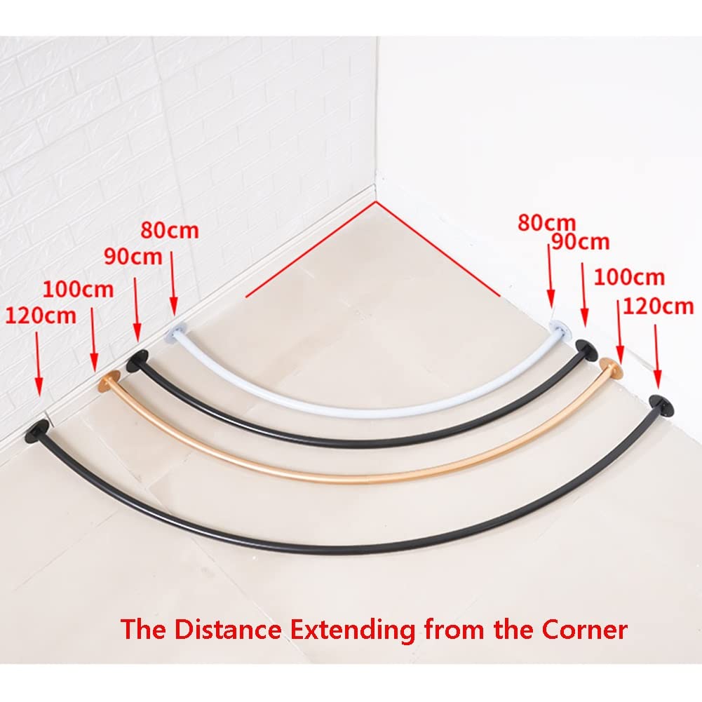 Barra de Cortina de Esquina Negra, Estante Ajustable para vestidor, Barra de Cortina de Ducha de Metal para vestuarios, 90 x 90 cm, Ideal para Ahorrar Espacio.