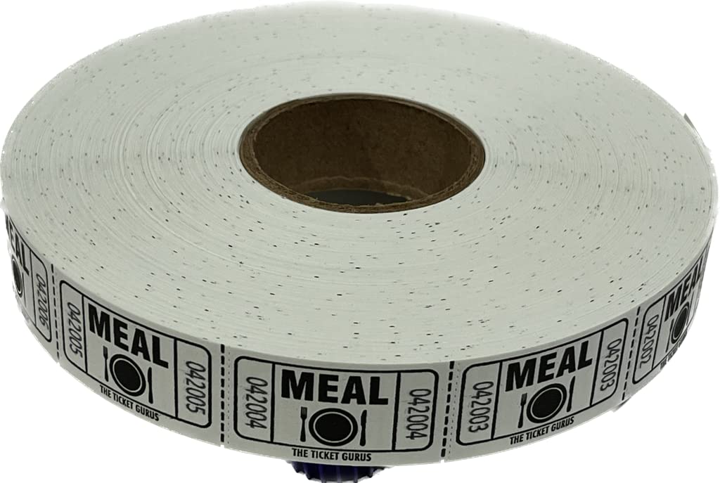 The Ticket Gurus-roll of 2000 White Meal Tickets Single Roll Consecutively Numbered Raffle Tickets