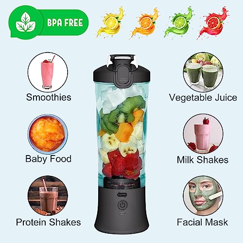 20 Oz Portable Blender USB Rechargeable, Supkitdin Waterproof Personal Blender for Shakes and Smoothies, with 6 Ultra-sharp Blades for Travel, Office & Sports (Black) - Image 5