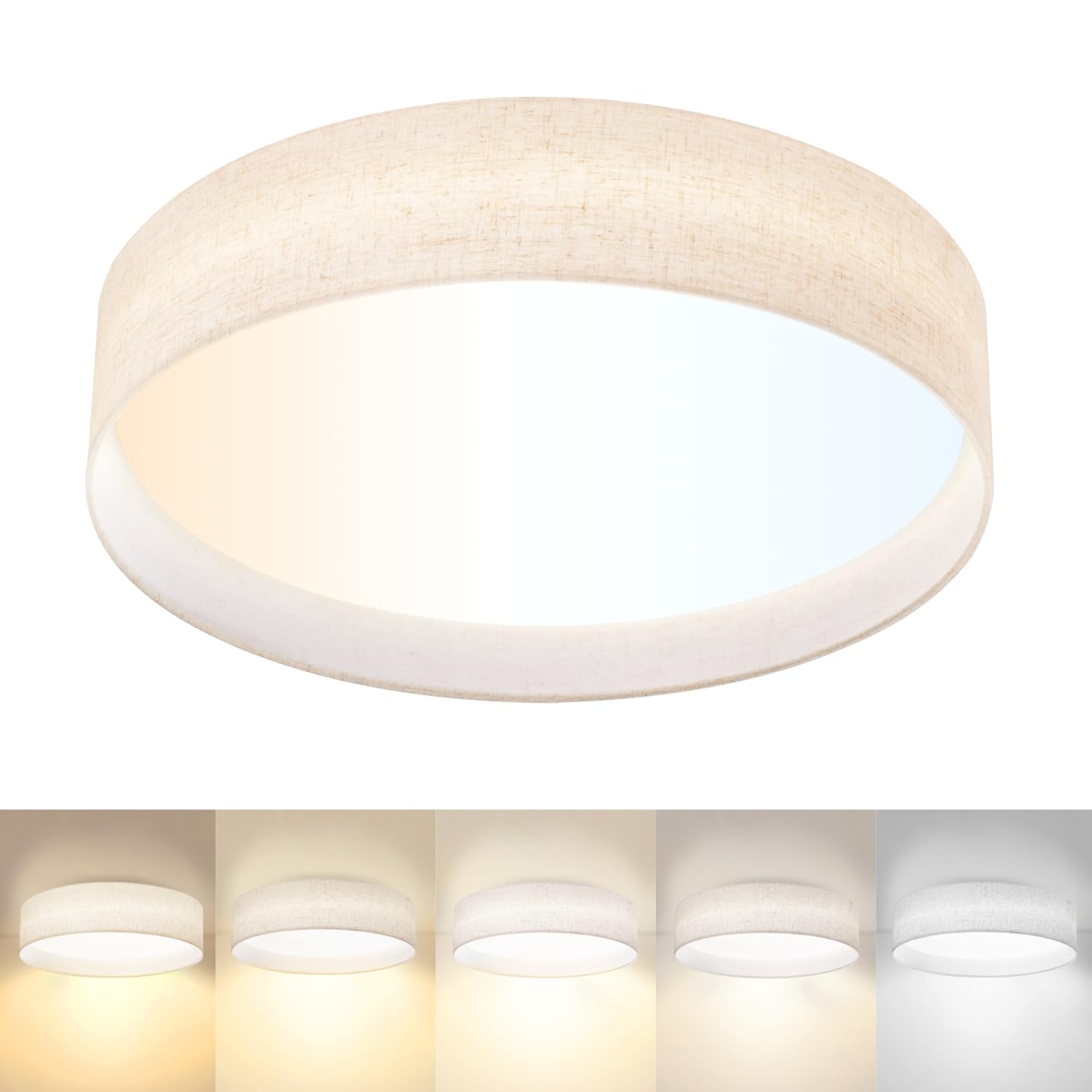 Hamilyeah18 inch LED Ceiling Light Flush Mount Light Fixture 36W, Modern Kitchen Lighting Fixture Ceiling Mount with Fabric Shade, Dimmable Ceiling Lighting Fixture 5CCT for Bedroom, Bathroom