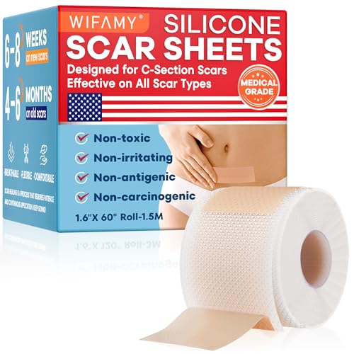Image of Wifamy Silicone Scar Sheets for Women: Medical Grade Scar Removal C-Section Recovery & Post-Surgery Care (1.6"X 60" Roll-1.5M)