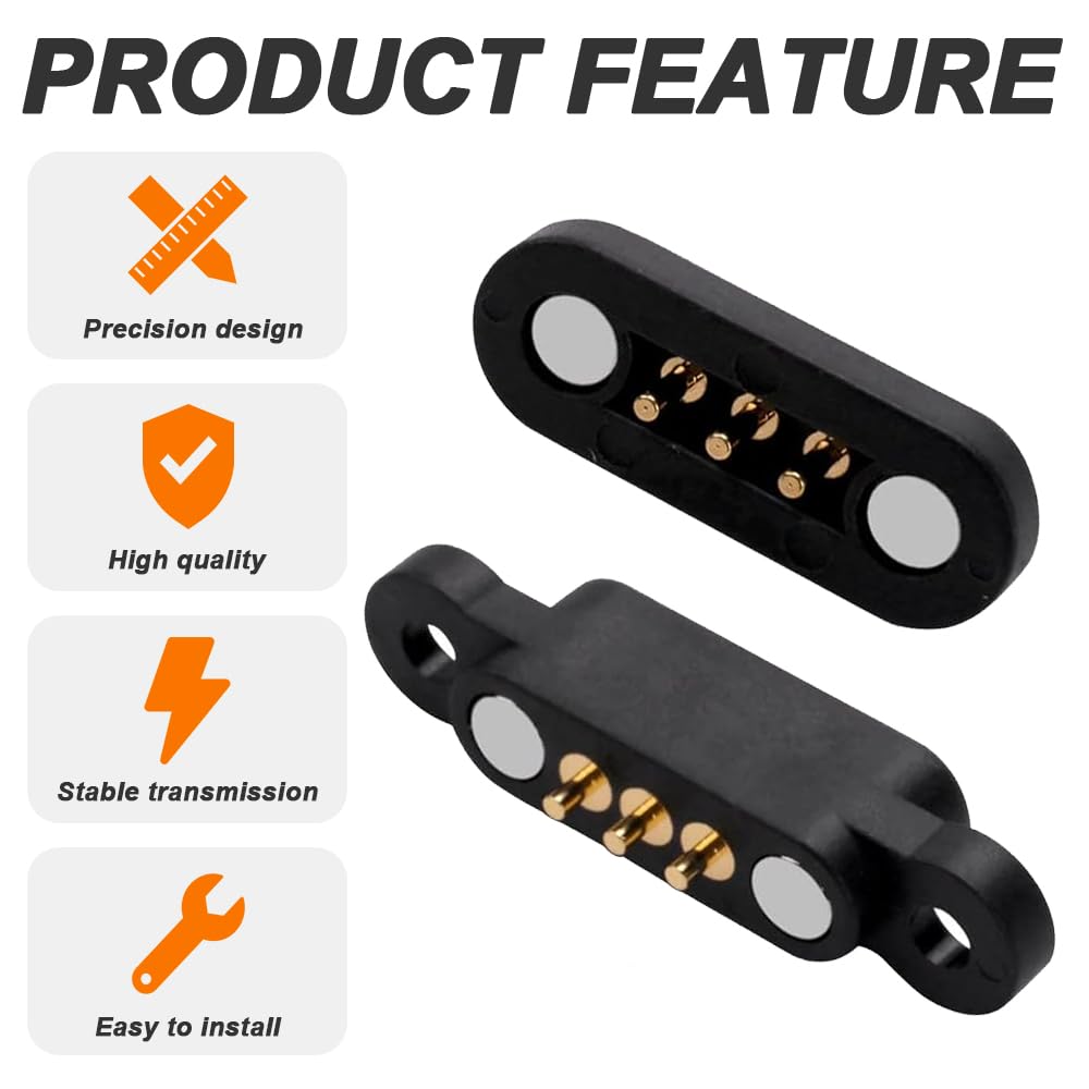 3Pin Magnetic Pogo Pin Connector, 3Pin Male & Female PogoPin Magnetic Connector, 2.54mm Through Holes 3-Pin DC Charging Power Socket (10 Pcs)