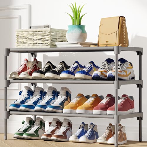 Kitsure Shoe Rack - Non-Woven Shoe Rack Shelf, Shoe Organizer for Closet, Entryway, Garage & Corridor, Stackable Shoe Shelves, 27.5" Wide - 3 Tier, Grey
