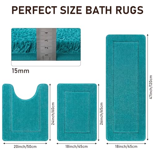 Pauwer Mikrofaser Badematten Set 3 teilig rutschfest Waschbare Badteppich Badvorleger und WC Vorleger Saugfähiges Badezimmerteppich Set, Türkis – Bild 3