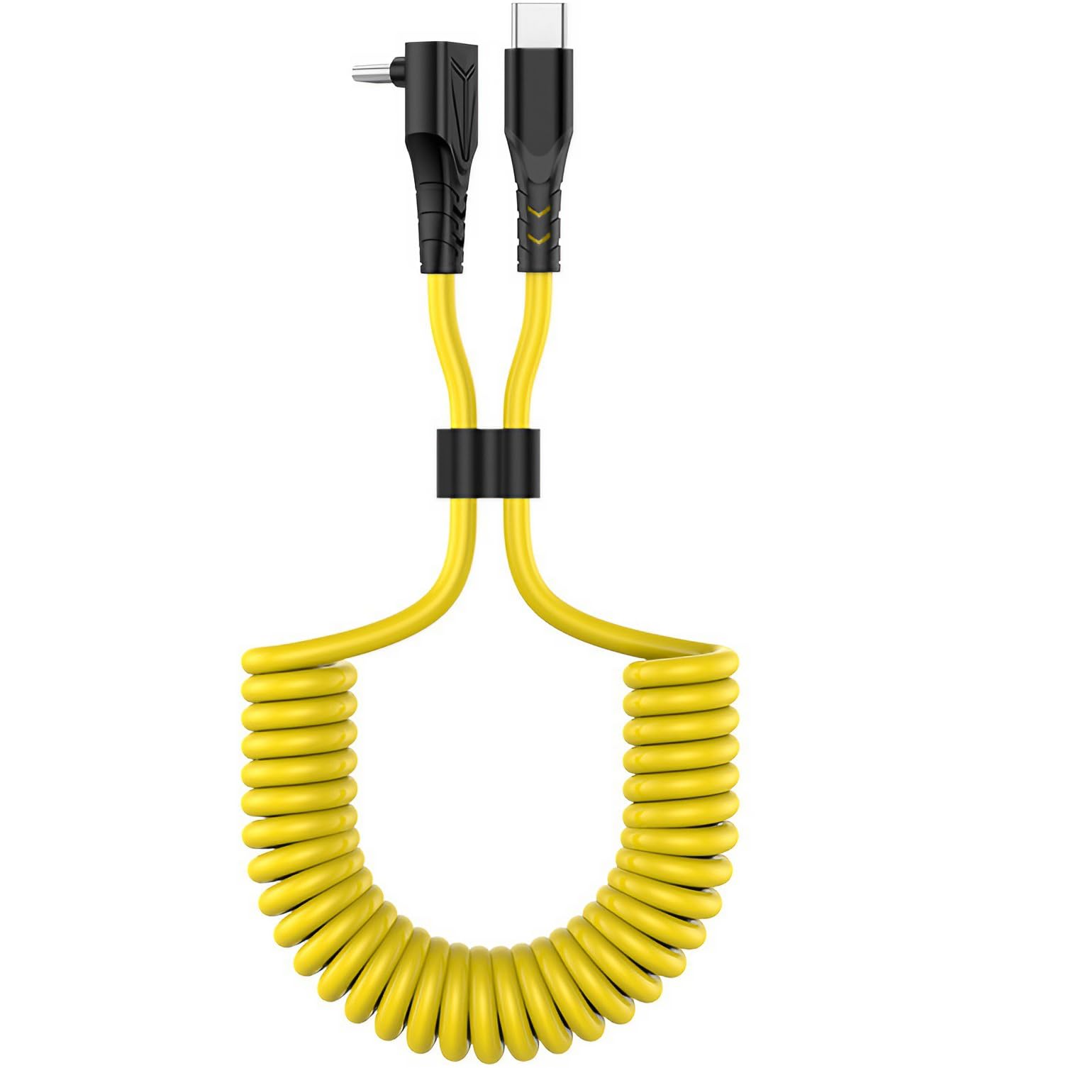 Smays 60W Fast Charge Coiled USB C to USB-C Cables - 90° Right Angle, Retractable Spring, Data Sync, Compatible with iPhone 15 16 Pro Max, Galaxy S24/