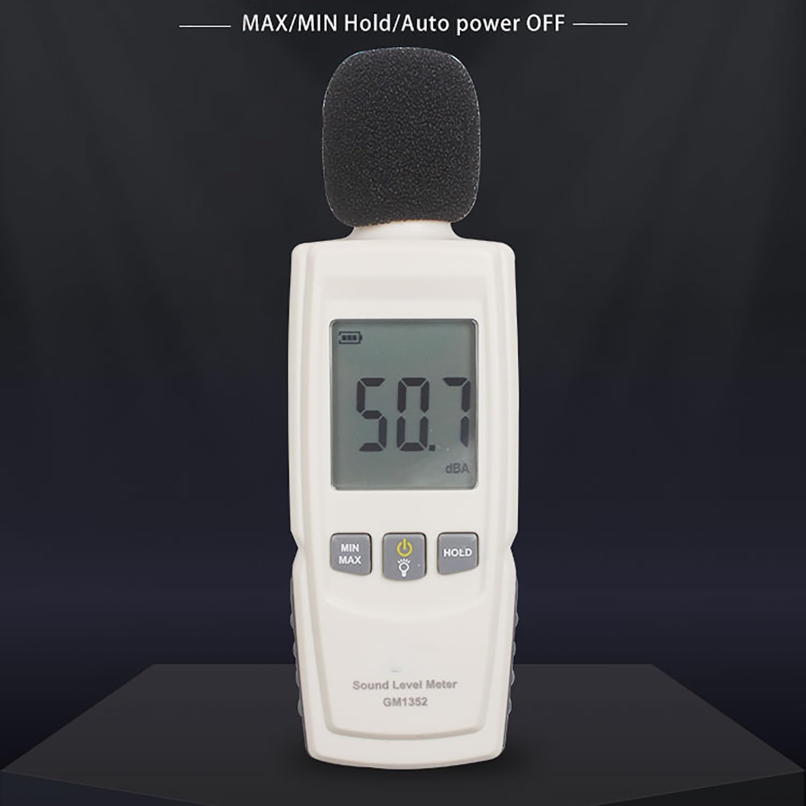 Precyzyjny miernik decybeli, miernik poziomu hałasu z funkcją podświetlenia LCD, funkcja zatrzymywania danych i alarmu, zakres pomiarowy 30-130 dB, dla rodziny ruchu w biurze fabrycznym